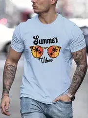  'Summer Vibes' Pattern Print Men's Comfy T-shirt, Graphic Tee Men's Summer Outdoor Clothes, Men's Clothing, Tops For Men 