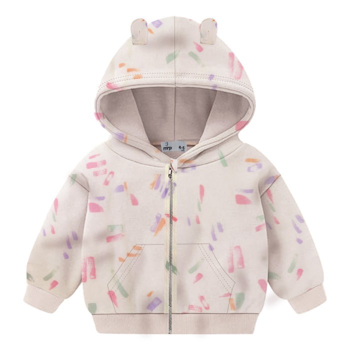  Baby Full Sleeves Printed Hoodie with Zipper - Cream Color 