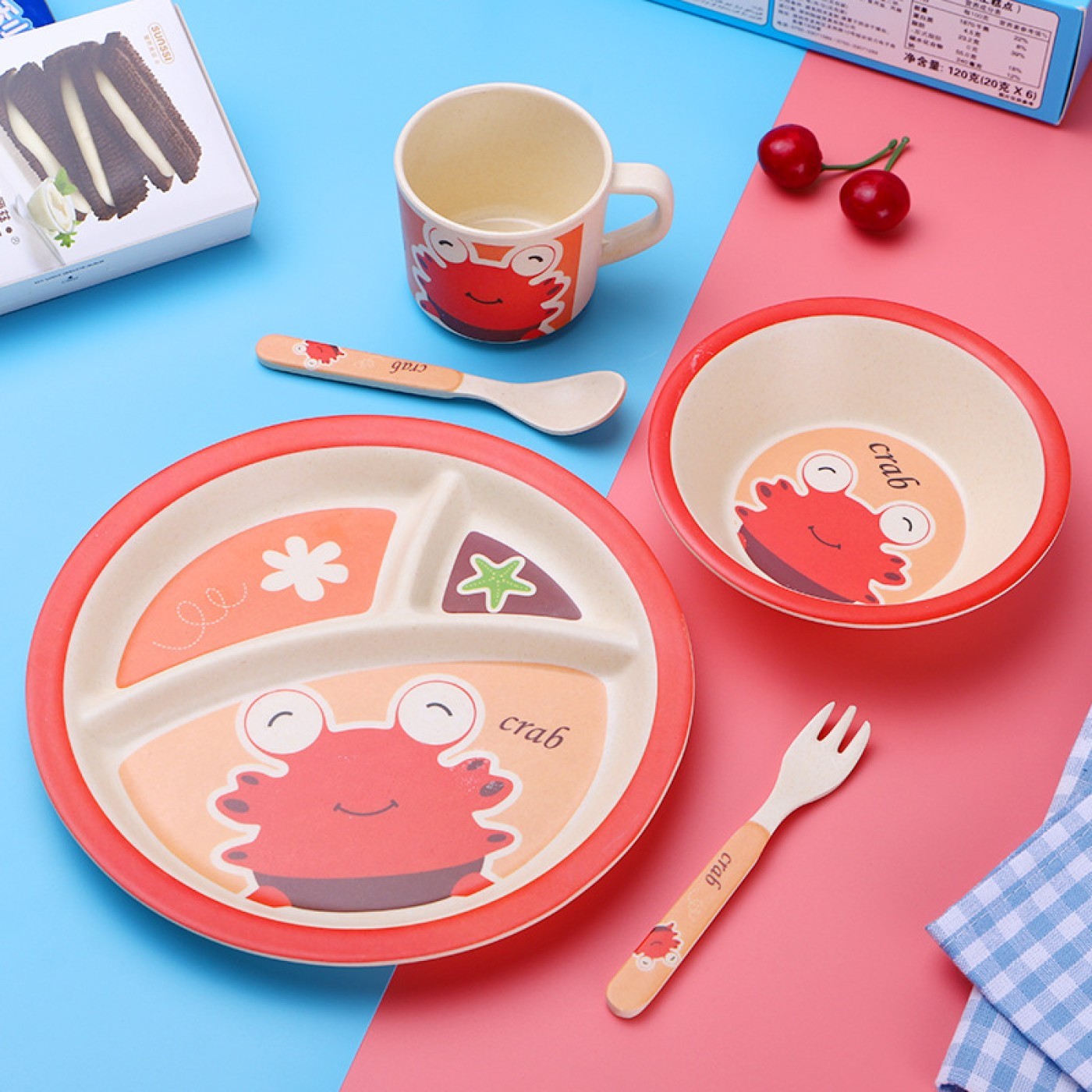  Baby Cutlery Five-piece Set - Red crab 