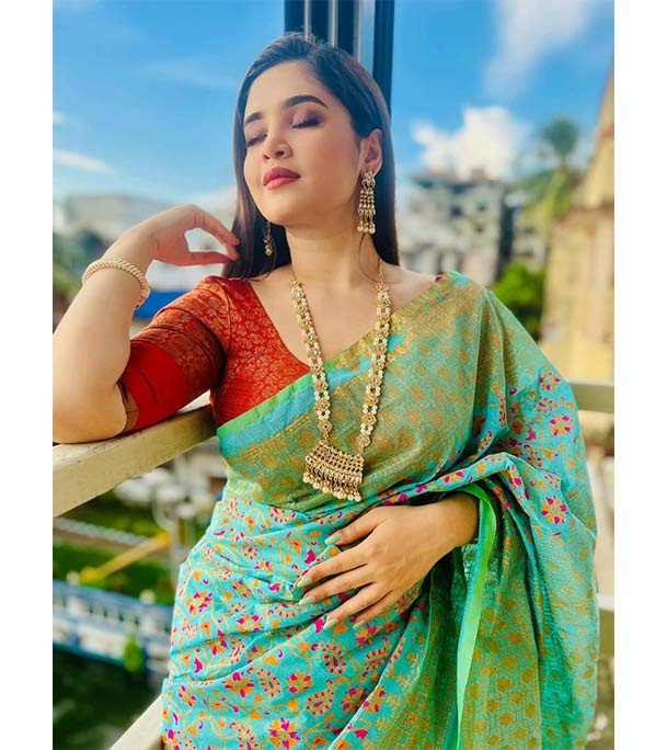 Half Silk Screen Print Traditional Saree for Women - Sari