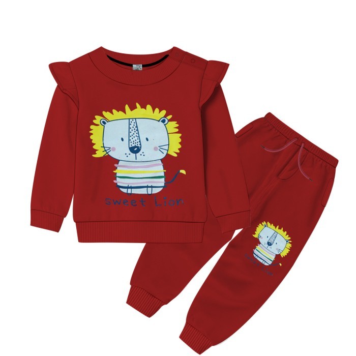  Baby Sweat Shirt & Trouser Set Cartoon Graphics Print - Red 