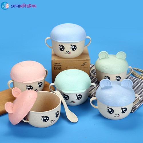  Cartoon Baby Bowl Spoon Set - Hat Green 