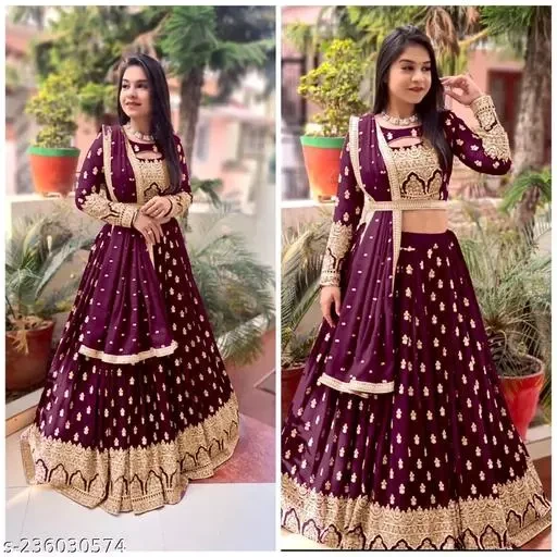 Luminous Purple Color New Fox Georgette With Heavy 5mm Siqwans Embroidery Work Lehenga Choli