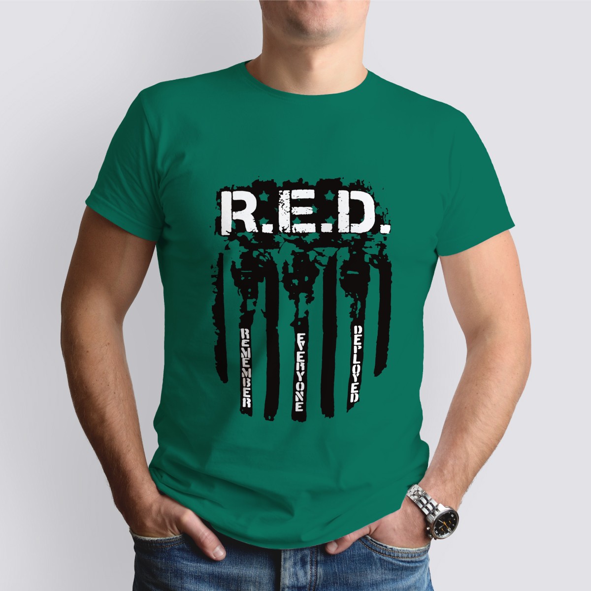  Bluebell Tex RED Remember Everyone Deployed Soft Style T-Shirt(Dark Green) 