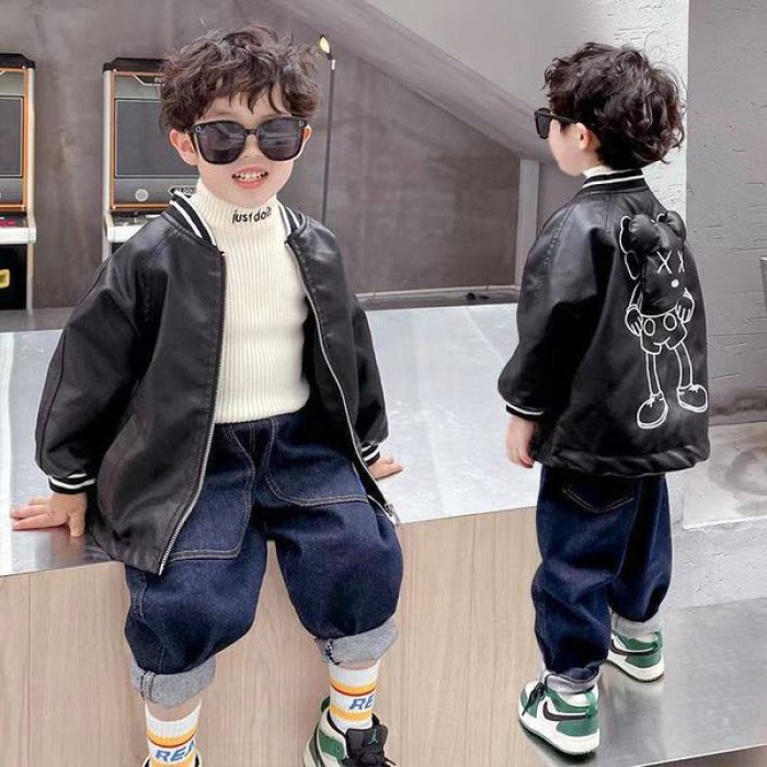 Boys winter leather jacket - Black 