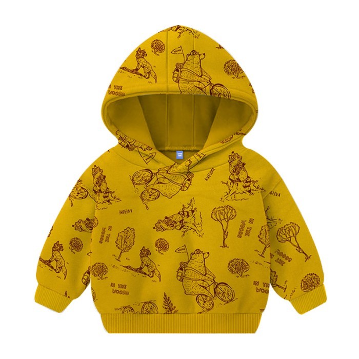  Baby Animals Printed Hoodie-Yellow 
