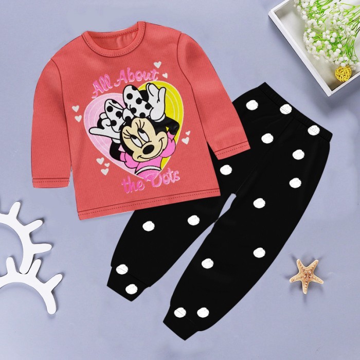  Girls Full Sleeve Top And Trouser Set- Peach & Black Color 