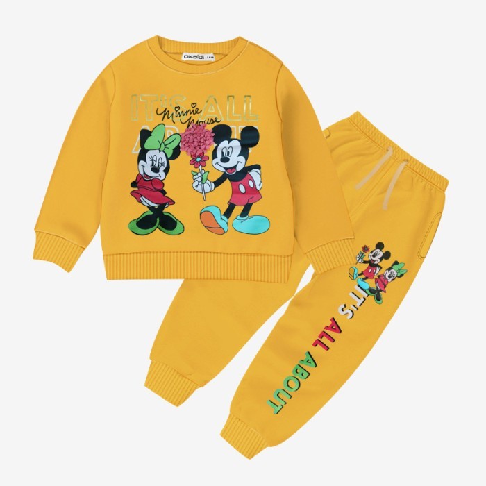  Baby Sweat Shirt & Trouser Set Cartoon Graphics Print - Yellow 
