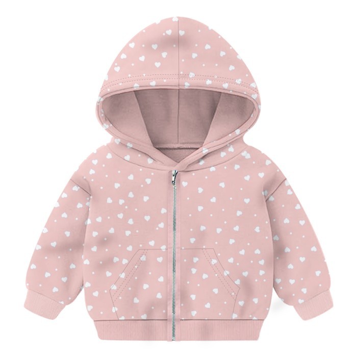  Baby Full Sleeves Hoodie with Zipper Love Print - Light Pink 