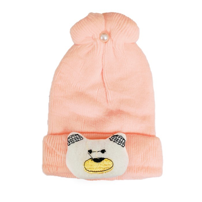  Baby Acrylic Woollen Cap Cartoon Applique (Applique design may vary) - Light Orange 