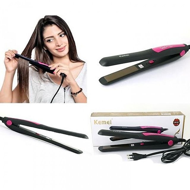  Kemei KM-328 Professional Hair Straightener – Black and Pink 