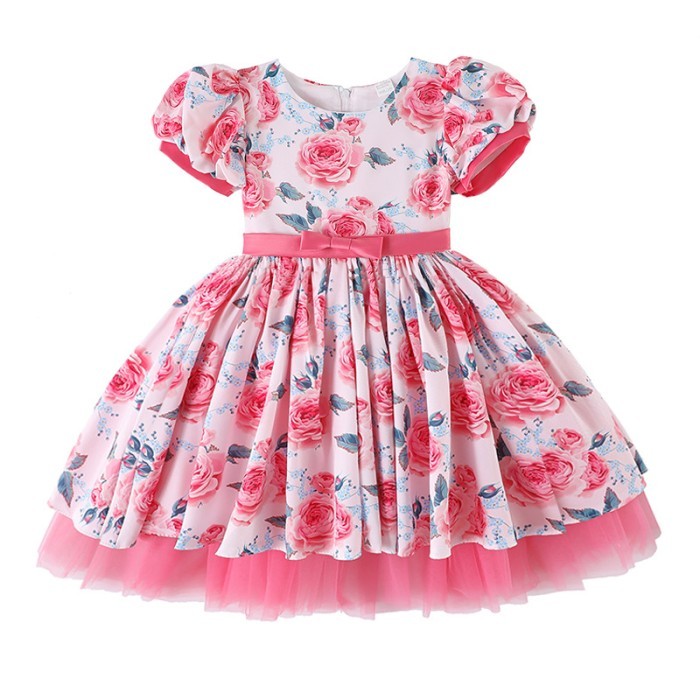  Girls Fashionable Party Frock - Pink Rose 