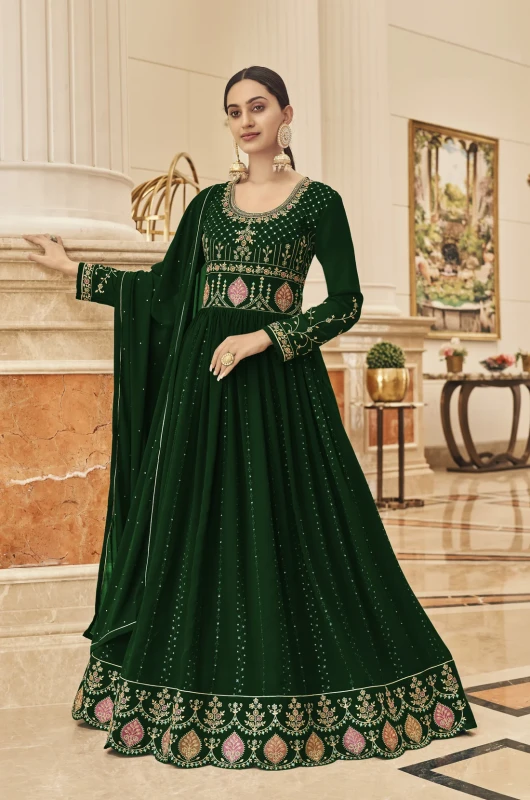 Green Color Heavy Faux Georgette With Sequence Work Anarkali 