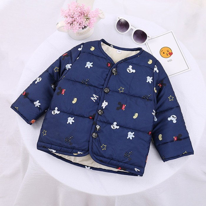  Baby Full Sleeves Padded Jacket - Blue Bottom Tyrannosaurus 