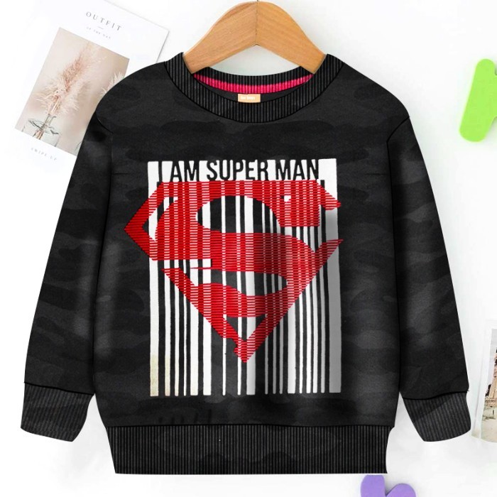  Baby Sweat Shirt Super Man Printed-Black Color 