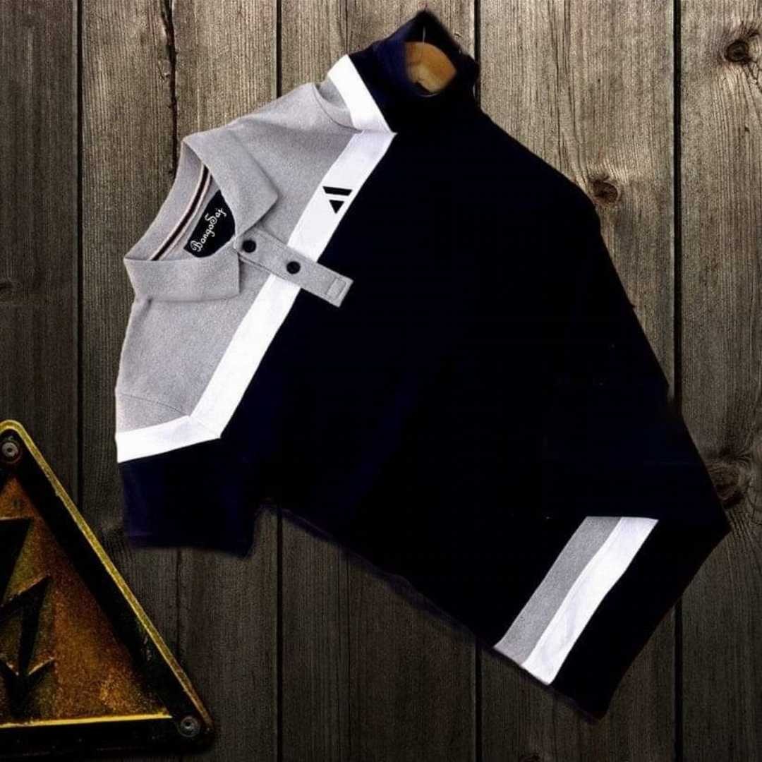  Stylish Men T-Shirt White & Black Double stripe Premium 