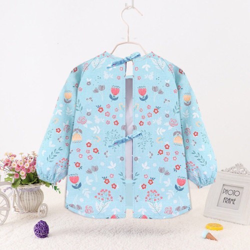  Waterproof Long-Sleeve Baby Apron Bibs- Sky Blue 