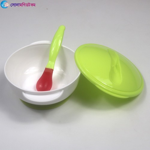 Baby feeding Bowl With Lid and Spoon-Green