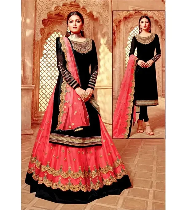 Semi-stiched Georgette Embroidery Work Free Size Designer Sarara Dress For Women