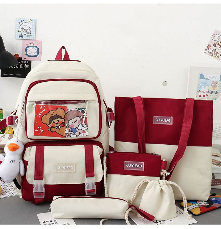  Zip It Good Chinese backpack or school bag (5 pcs set ) -SIZE 17inc/10.5 size -Brown 