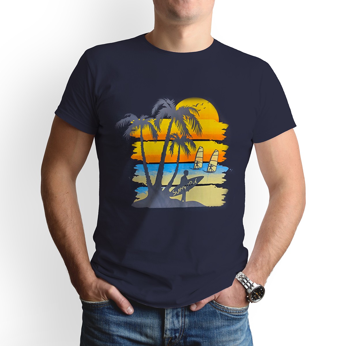  Sunset Coconut Palm Trees Summer Vibes Retro Tropical  T-Shirt 