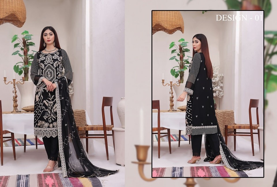 Amaira Fashion Duchess Semi Stitched Luxury Chiffon Collection 4pcs - Design 01