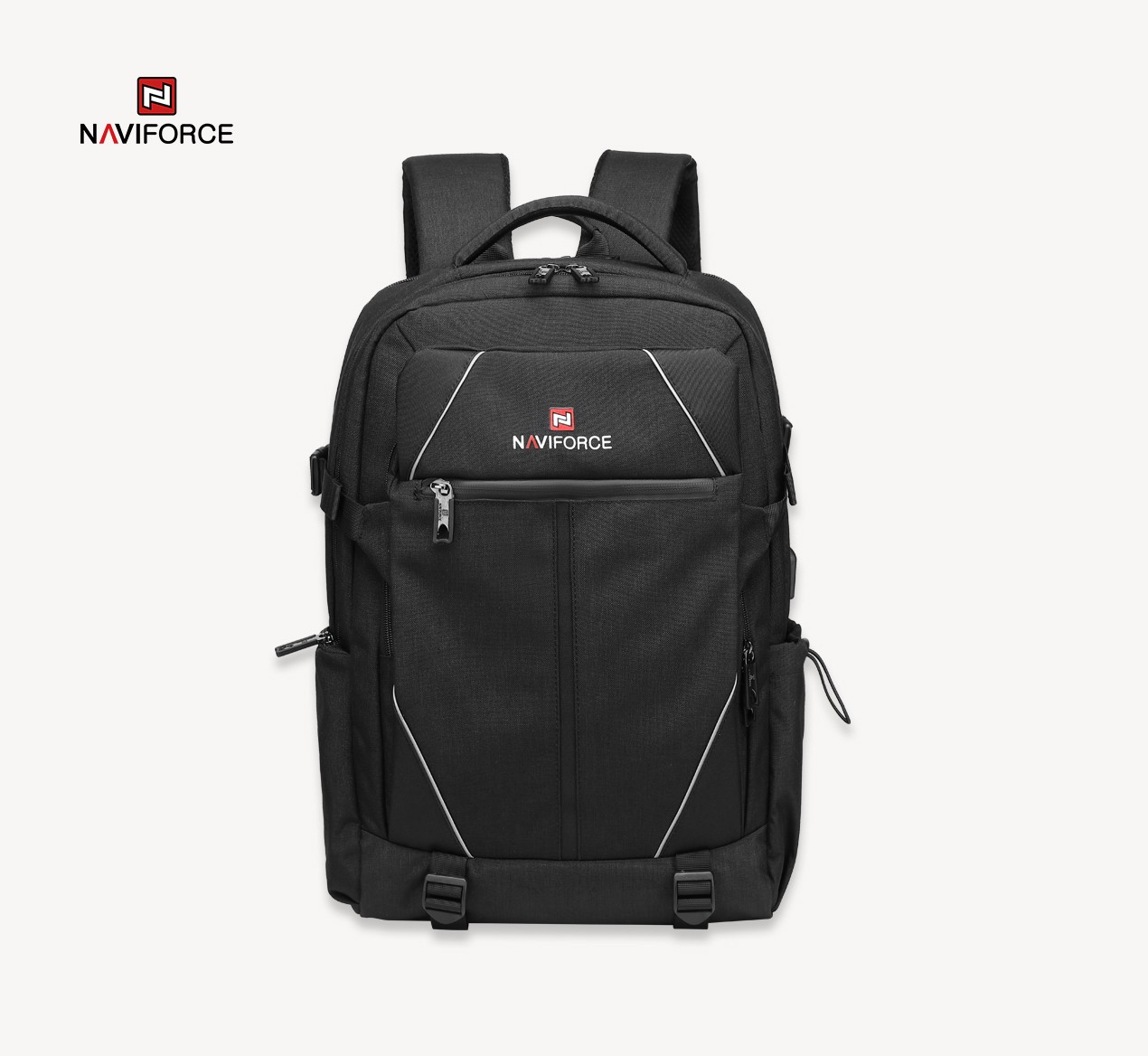  Zip It Good Medium Size 18 Inch NAVIFORCE Waterproof Fashionable School Bag/Travel Bag/College Backpack with USB Charging  - Black 