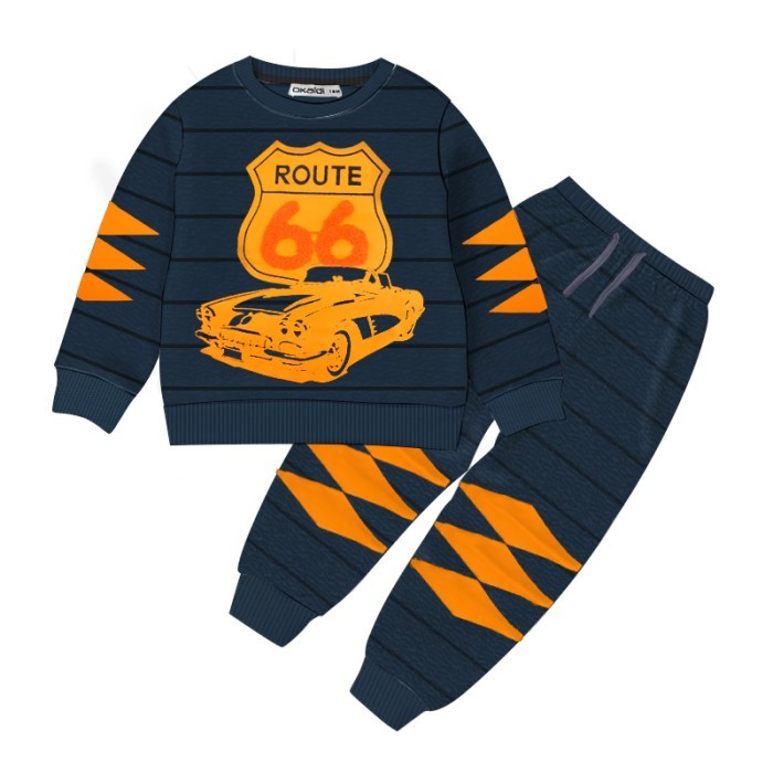  Baby Car Printed Full Sleeve Sweat Shirt and Trouser Set- Navy Blue Color 