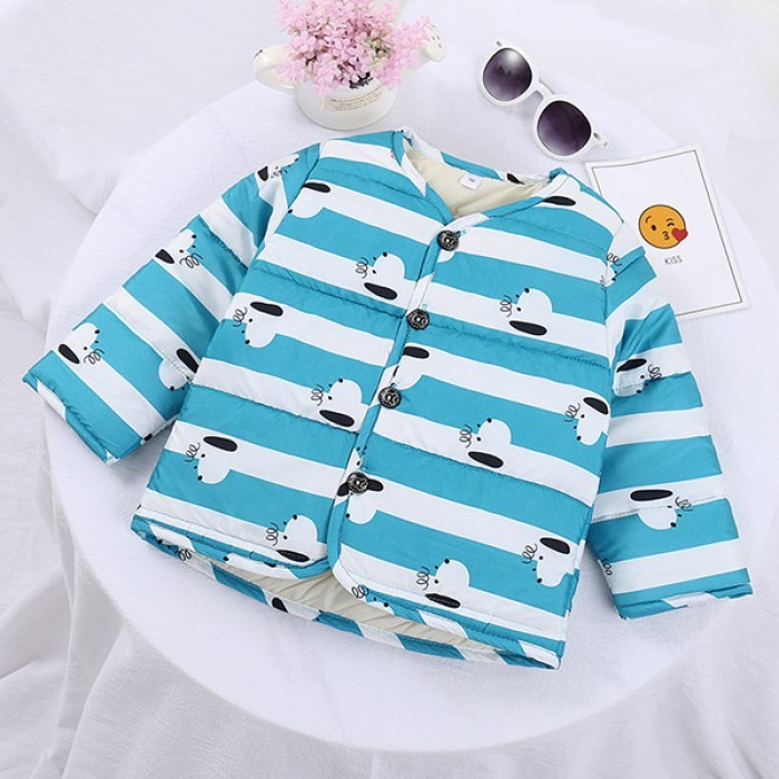  Baby Full Sleeves Padded Jacket - Dog Blue Strips 