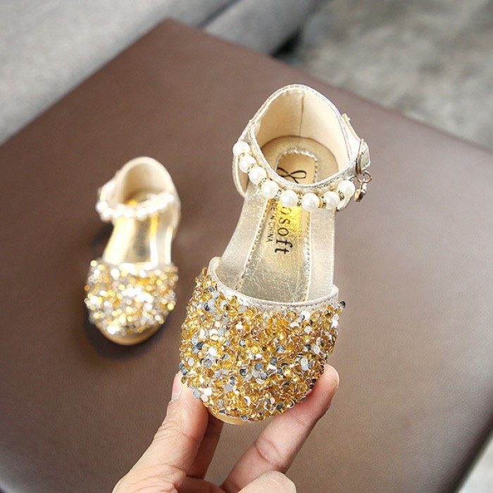 Girls Glitter Stone Finished Party Wear Ballerinas Shoes - Golden 