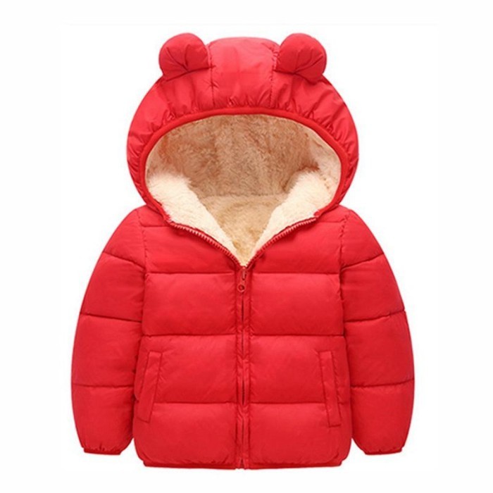  Kids Full Sleeves Velvet Hooded Fashion Heavy Winter Jacket - Solid Red 