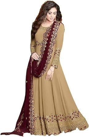 Brown New Indian Georgette Party Wear Embroidered Style Anarkali Suit Gawn For Women