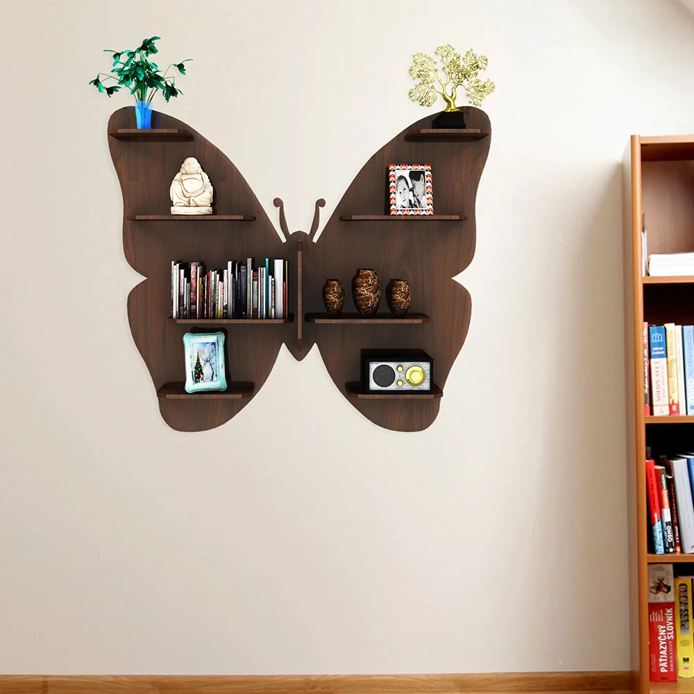  Butterfly Shape Wood Wall Shelf 