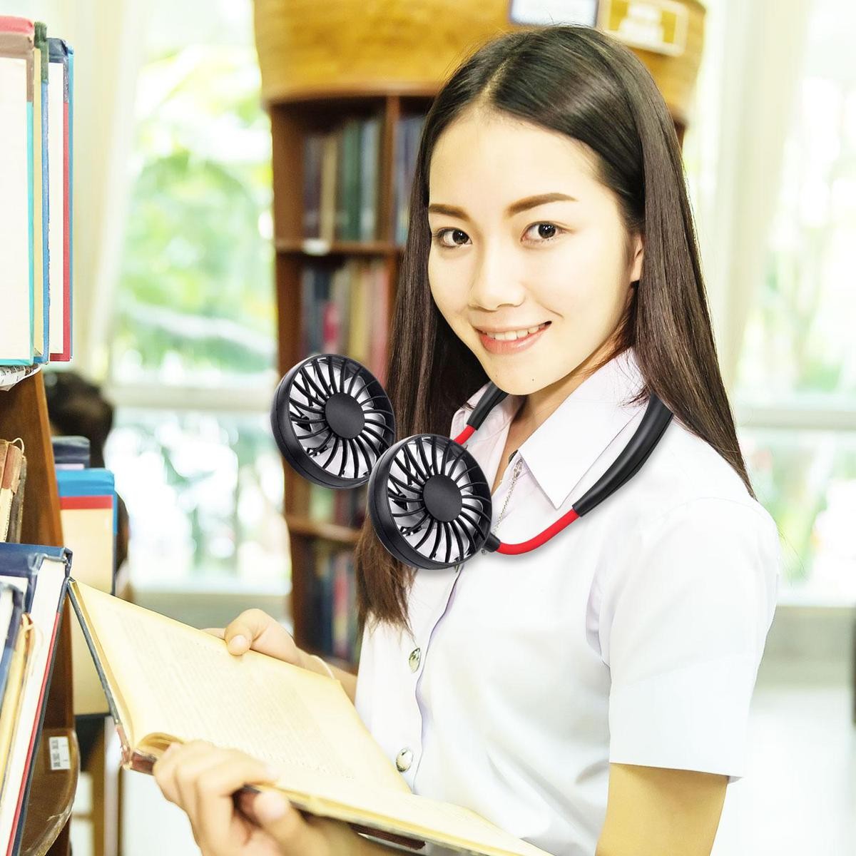  Seven Leaf Hanging Neck Fan Portable 360 Adjustable Wearable Sports  Fan 