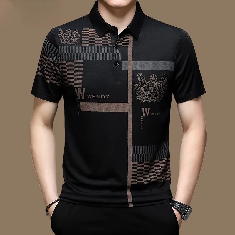  Business Casual Summer Men'S Polo Shirt With Short Sleeves Tops Pattern Print Button T Shirt 