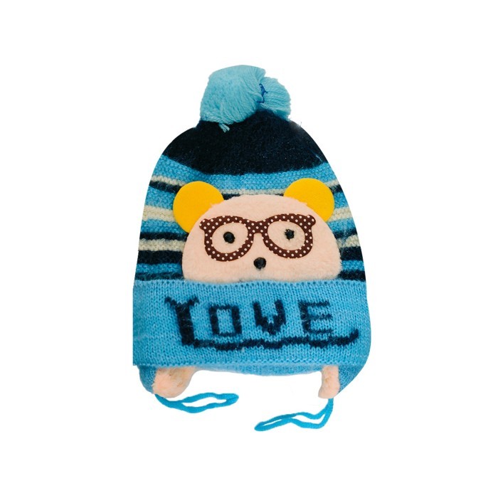  Glittery Acrylic Woollen Double Layer Tie Knot Cap Bear Design Love - Sky Blue 