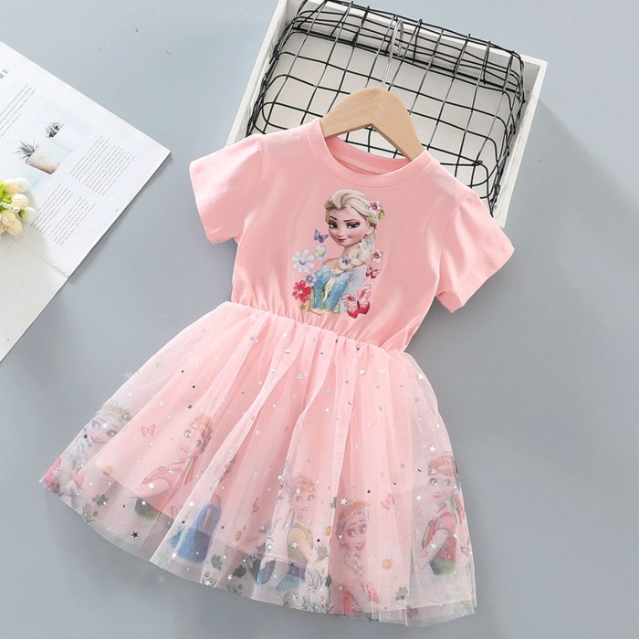  Girls' Double Part Princess Elsa Costume Party Frock - Pink 