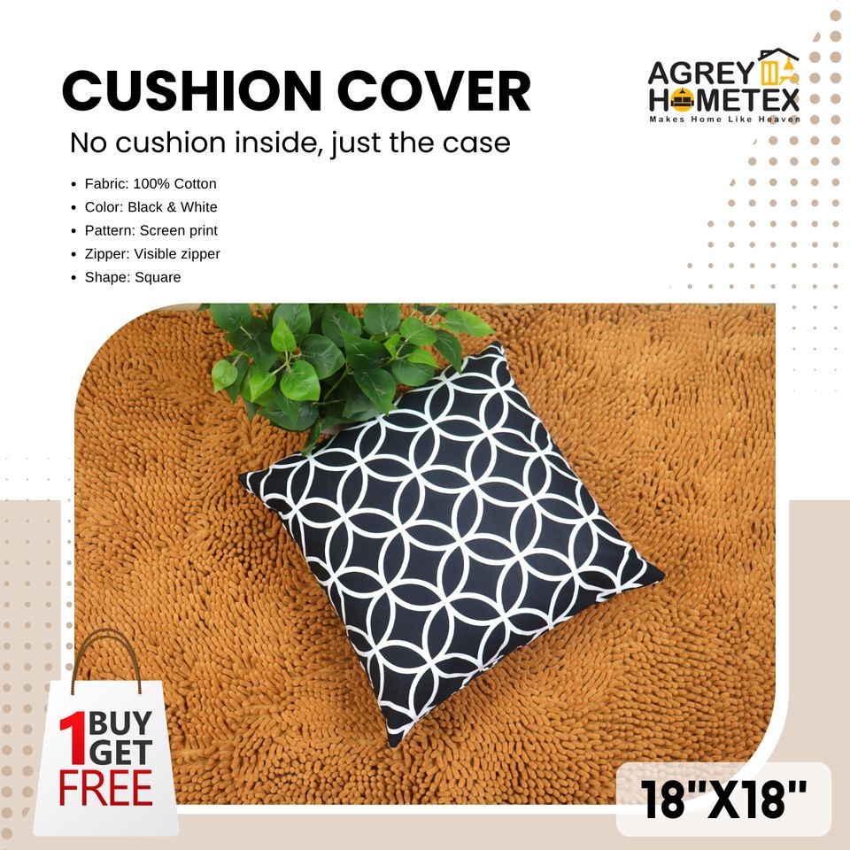  Cotton Cushion Cover, Black & White (18"x18"), Only Cover 