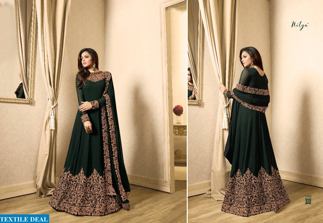 Dark-Green Women's Soft Net Anarkali Knee-Length salwar suit