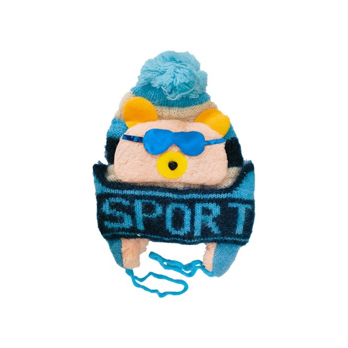  Glittery Acrylic Woollen Double Layer Tie Knot Cap Bear Design Sports - Sky Blue 