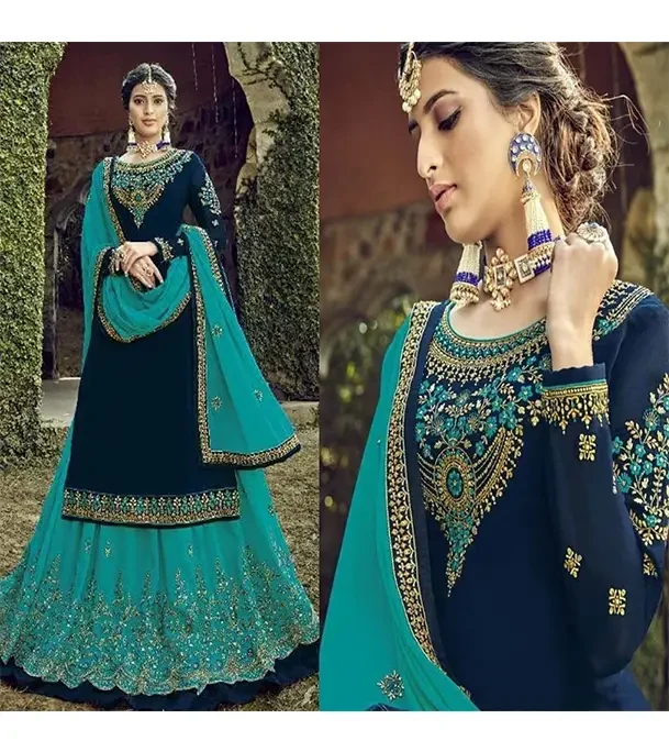 Party Gown- Weightless Georgette Semi Stitched Heavy Soft Dress Best Quality Embroidery Work With Anarkali Gown For Girl And Women