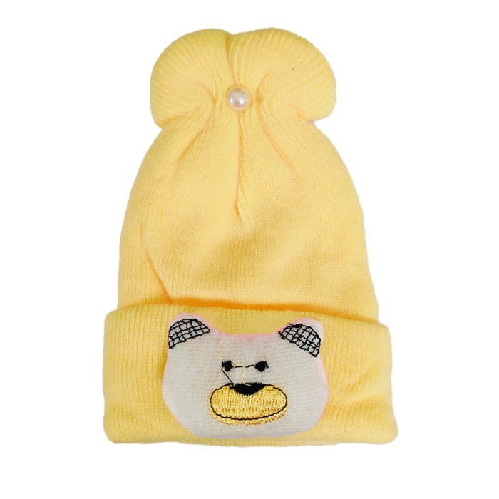  Baby Acrylic Woollen Cap Cartoon Applique (Applique design may vary) - Yellow 