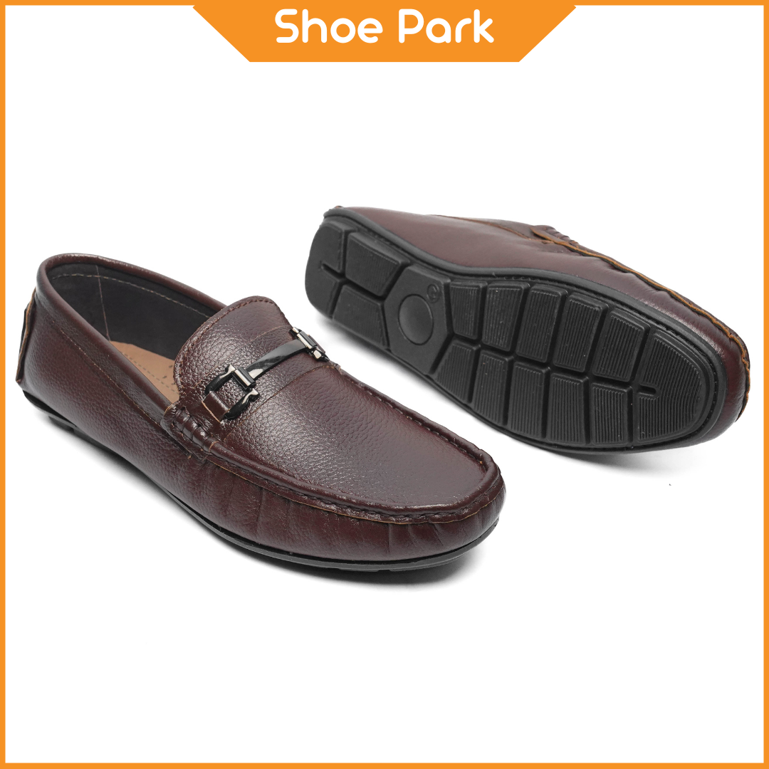  Original Leather Brown Metal Loafer For Men 