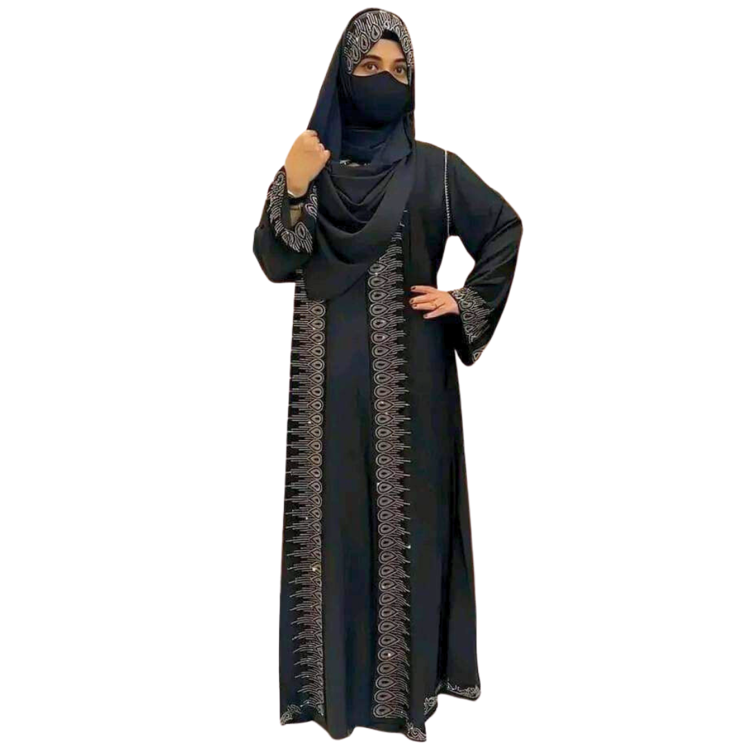  Arabian Gorgeous Stone Work Party Kuti Abaya Borka for Women - Black 