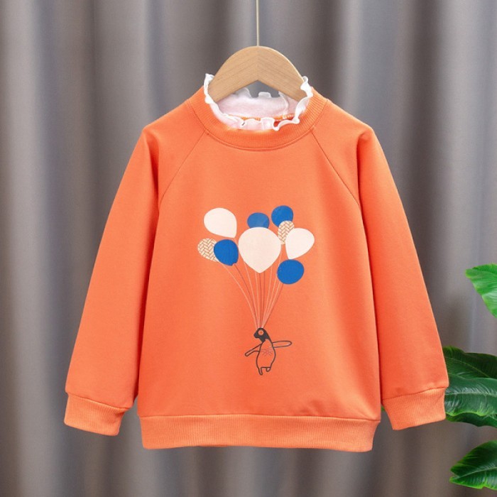 Girls Lace Balloon Sweat Shirt-Orange Color 