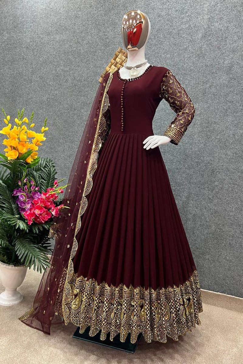  Ready Made Georgette Embroidered Party Dress 