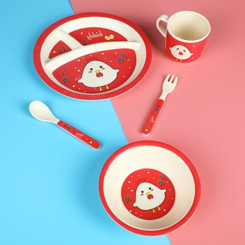  Baby Cutlery Five-piece Set - Red chicken 