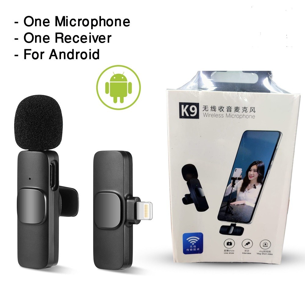  K9 Wireless Dual Microphone Professional Lapel Lavalier Microphone type C with Noise Cancellation 