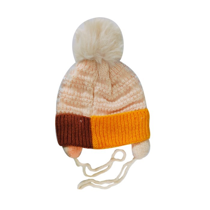  Acrylic Woollen Double Layer Tie Knot Cap Bear Design - White 