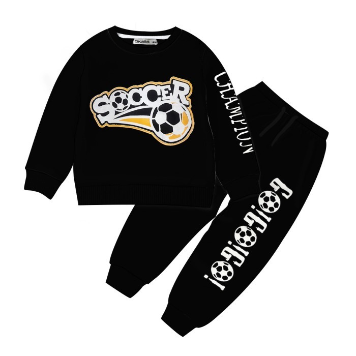  Baby Full Sleeve Sweat Shirt and Trouser Set - Soccer Ball Black Color 